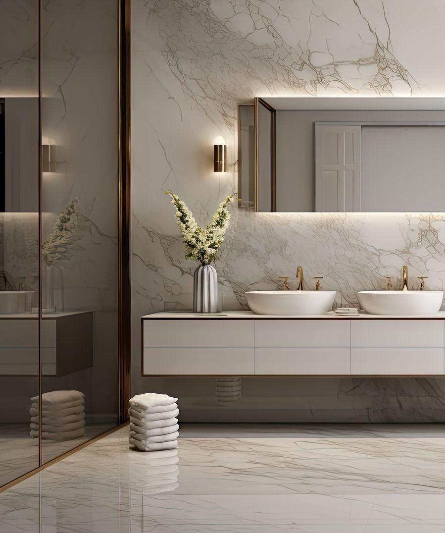 Renovision Design & Build provides Bathroom Remodeling with custom vanity installations, blending storage solutions with modern design.